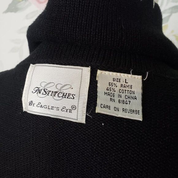 Vintage In Stitches Black Knit Holiday Christmas Cardigan Sweater womens L large - Picture 8 of 9